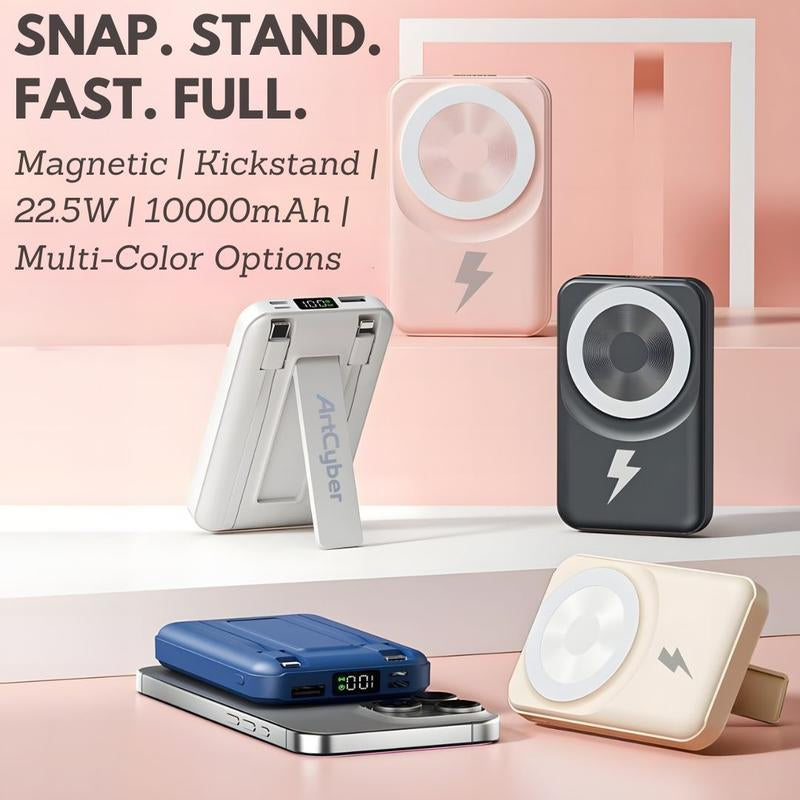 ARTCYBER Magnetic 10000mAh Power Bank – Fast Charge, Foldable Stand & LED Display