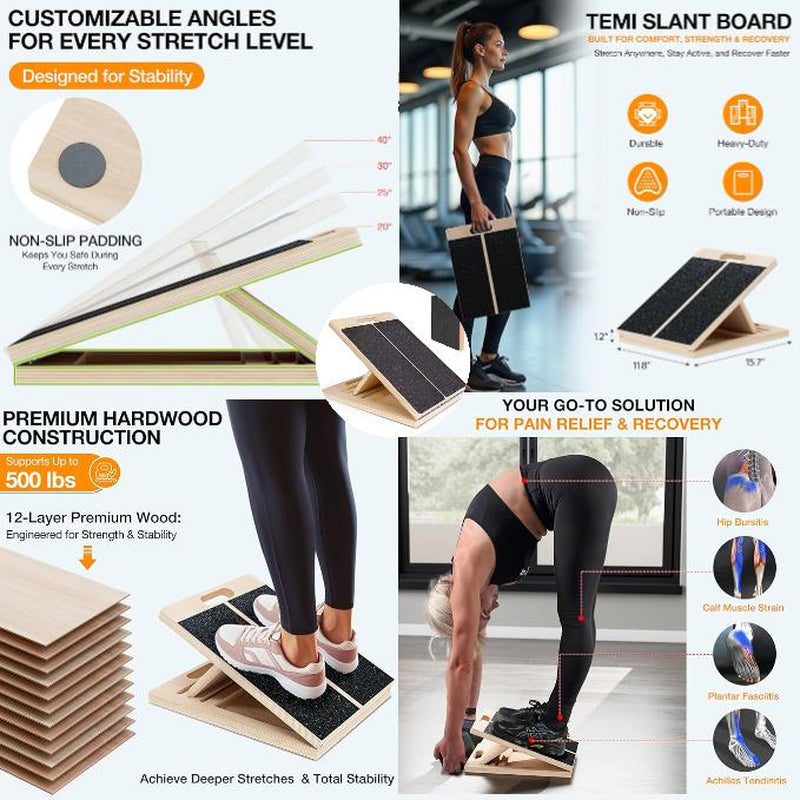 Wooden Slant Board for Squats, Leg Stretches & Physical Therapy