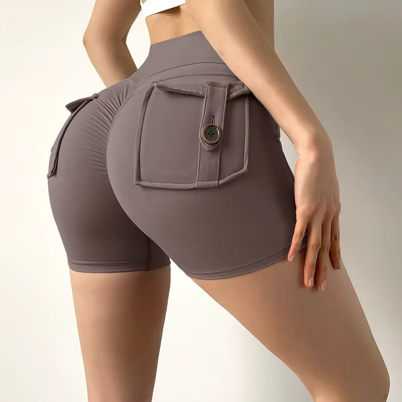 Women Sport Shorts Pockets Gym Sexy High Waist Workout Push up Booty Scrunch Biker Shorts Pants Fitness Cycling Tights