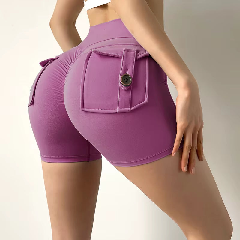 Women Sport Shorts Pockets Gym Sexy High Waist Workout Push up Booty Scrunch Biker Shorts Pants Fitness Cycling Tights