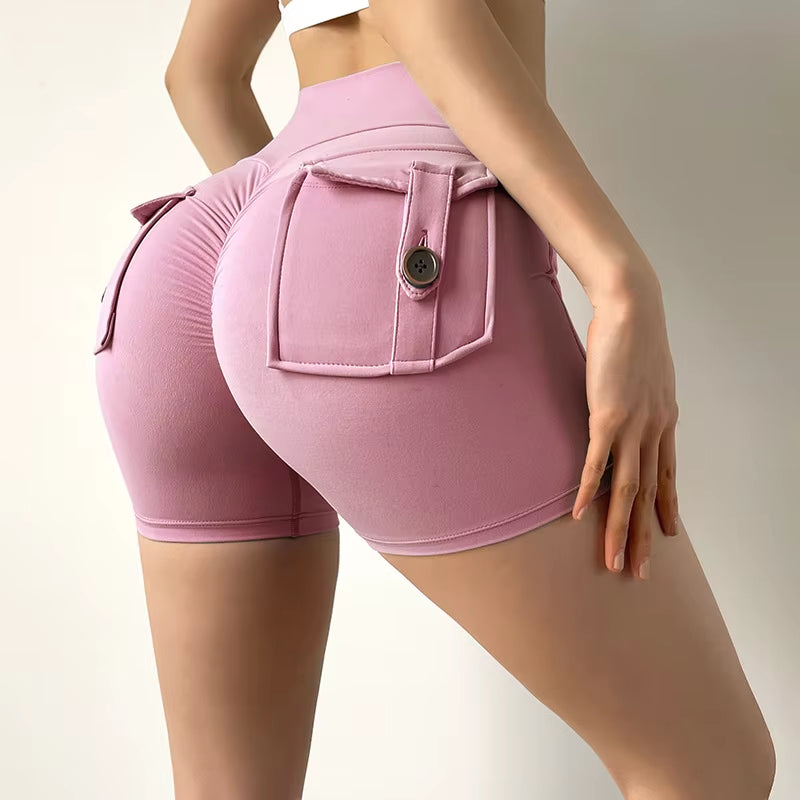 Women Sport Shorts Pockets Gym Sexy High Waist Workout Push up Booty Scrunch Biker Shorts Pants Fitness Cycling Tights