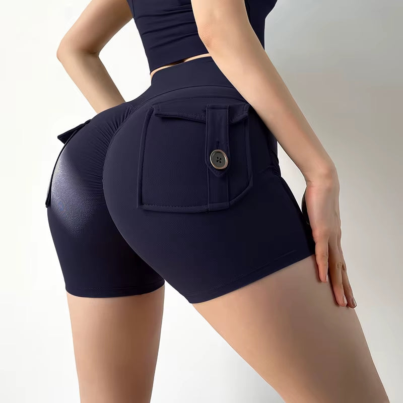 Women Sport Shorts Pockets Gym Sexy High Waist Workout Push up Booty Scrunch Biker Shorts Pants Fitness Cycling Tights