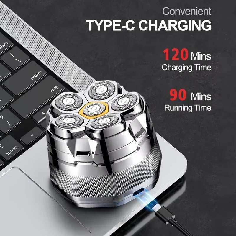 New Bald Men'S Titanium Electric Hair Clipper Razor 6D Magnetic Hair Trimmer Rechargeable Waterproof Facial Repairer