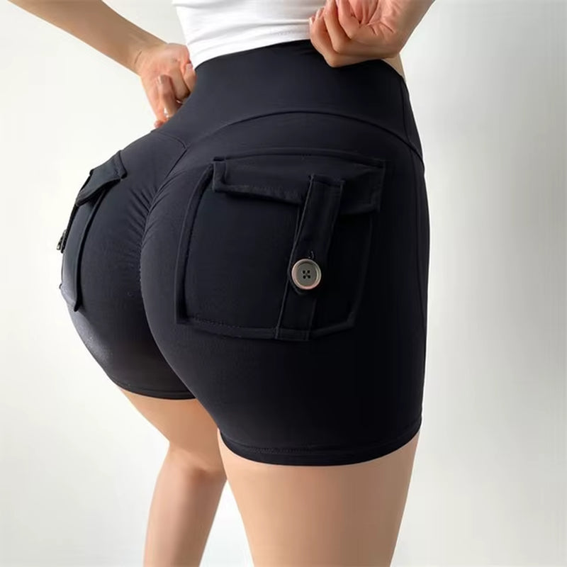 Women Sport Shorts Pockets Gym Sexy High Waist Workout Push up Booty Scrunch Biker Shorts Pants Fitness Cycling Tights