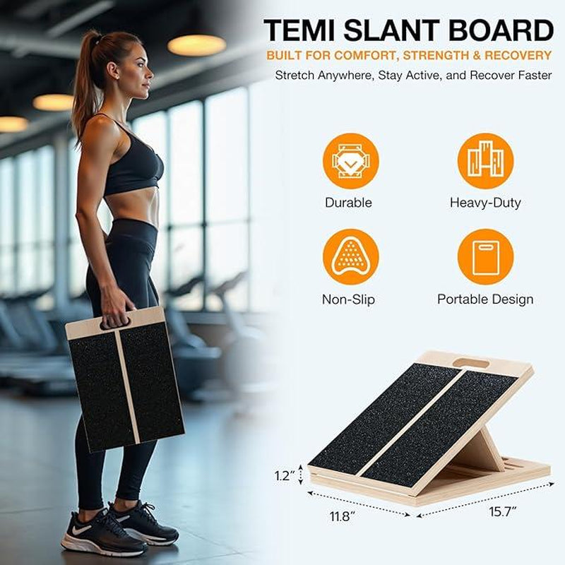 Wooden Slant Board for Squats, Leg Stretches & Physical Therapy