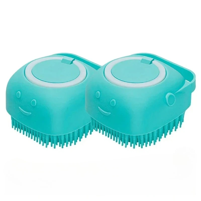 Dog Bathing Brush Pet Massage Brush Shampoo Dispenser Soft Silicone Brush Rubber Bristle for Dogs and Cats Shower Grooming Tool