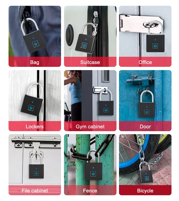 Smart Fingerprint Padlock 0.5S Unlock IP55 Waterproof Type C Rechargeable for Luggage Gym Office Zinc Alloy anti Theft Lock