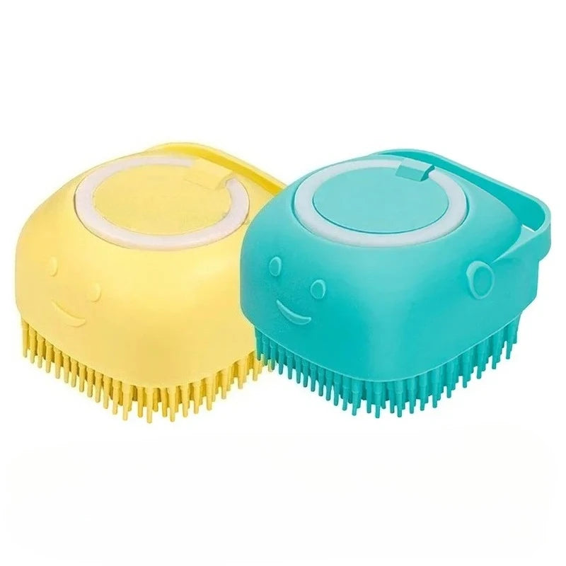 Dog Bathing Brush Pet Massage Brush Shampoo Dispenser Soft Silicone Brush Rubber Bristle for Dogs and Cats Shower Grooming Tool