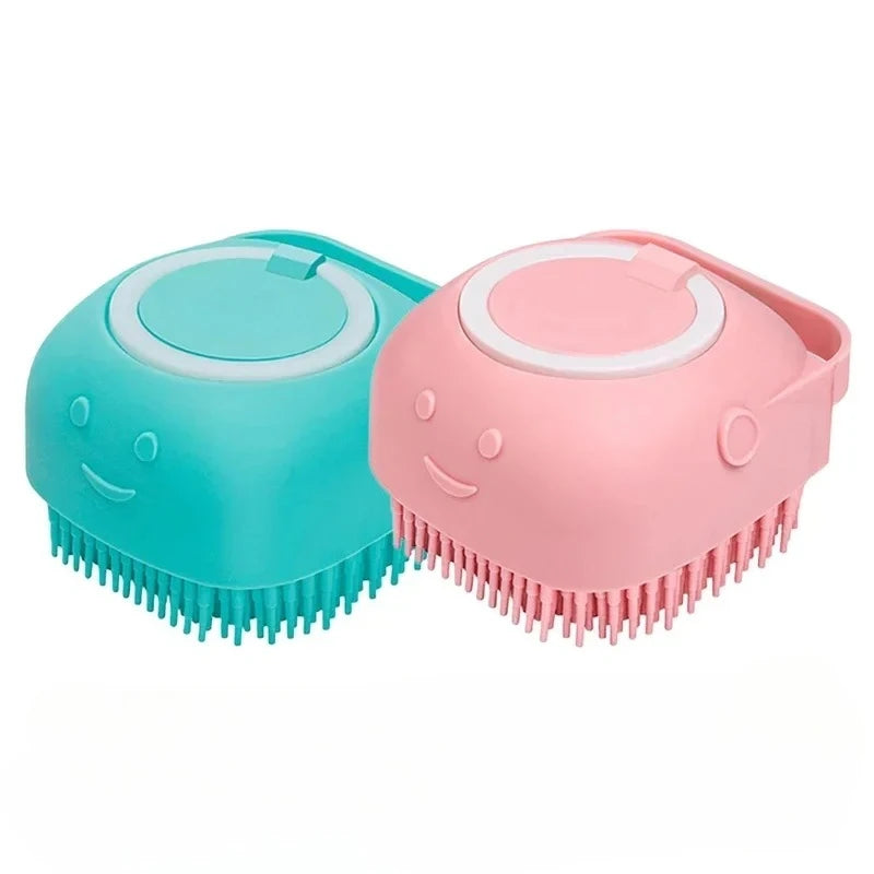 Dog Bathing Brush Pet Massage Brush Shampoo Dispenser Soft Silicone Brush Rubber Bristle for Dogs and Cats Shower Grooming Tool