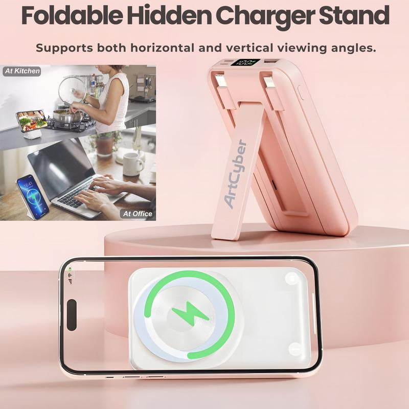 ARTCYBER Magnetic 10000mAh Power Bank – Fast Charge, Foldable Stand & LED Display